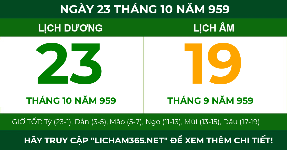 lịch âm ngày 23 tháng 10 năm 959