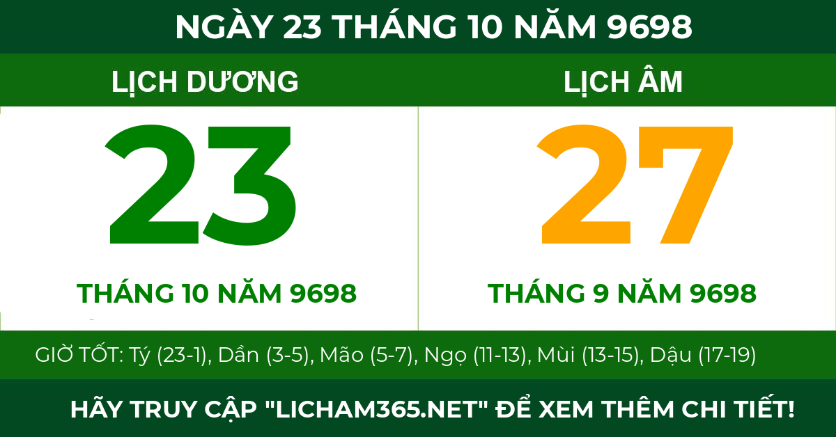 lịch âm ngày 23 tháng 10 năm 9698