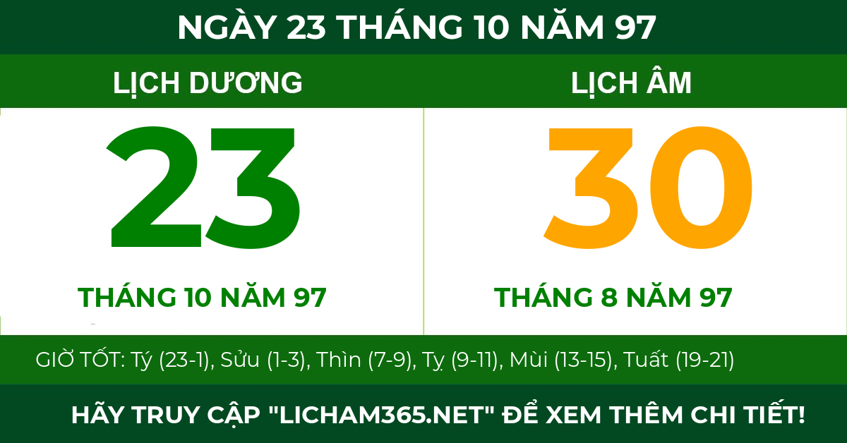 lịch âm ngày 23 tháng 10 năm 97