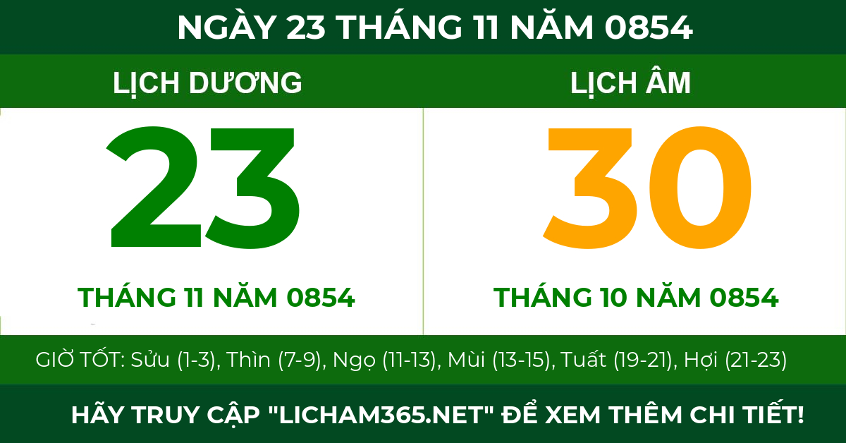 lịch âm ngày 23 tháng 11 năm 0854