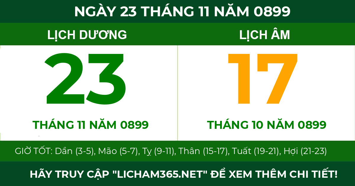 lịch âm ngày 23 tháng 11 năm 0899
