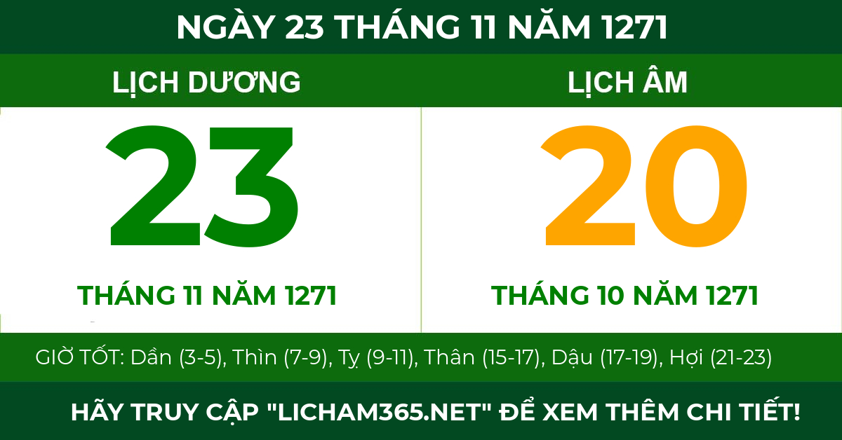 lịch âm ngày 23 tháng 11 năm 1271