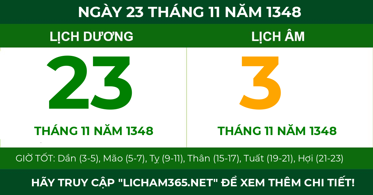 lịch âm ngày 23 tháng 11 năm 1348