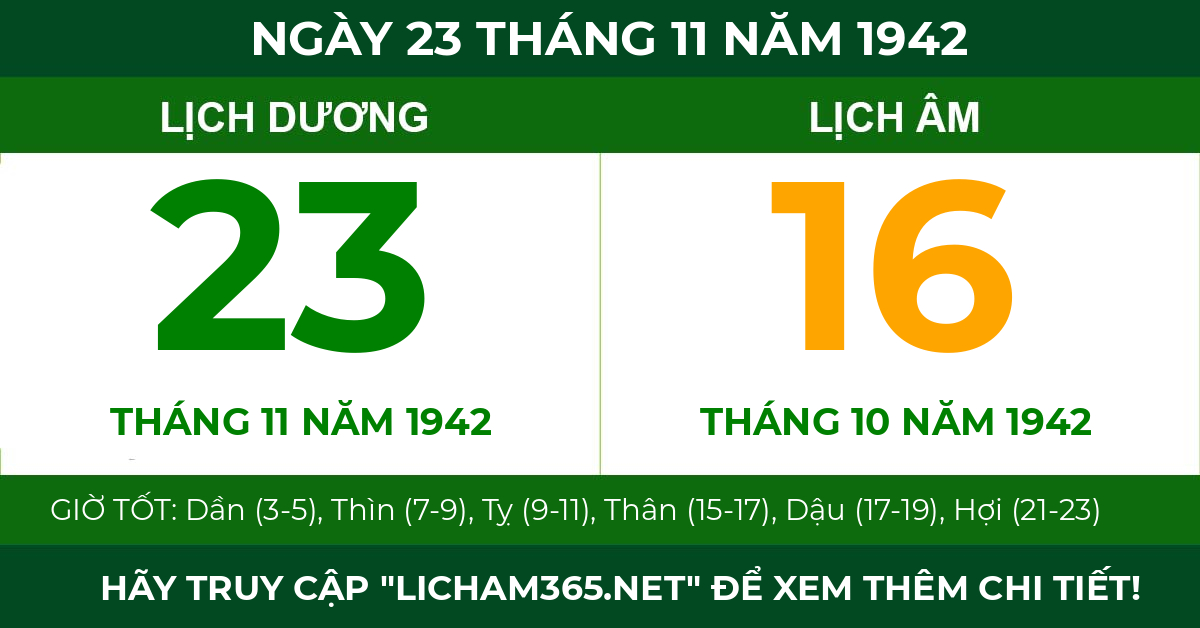 lịch âm ngày 23 tháng 11 năm 1942