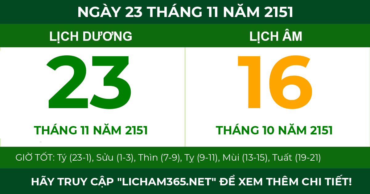 lịch âm ngày 23 tháng 11 năm 2151