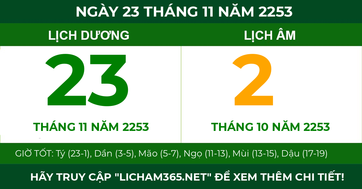 lịch âm ngày 23 tháng 11 năm 2253