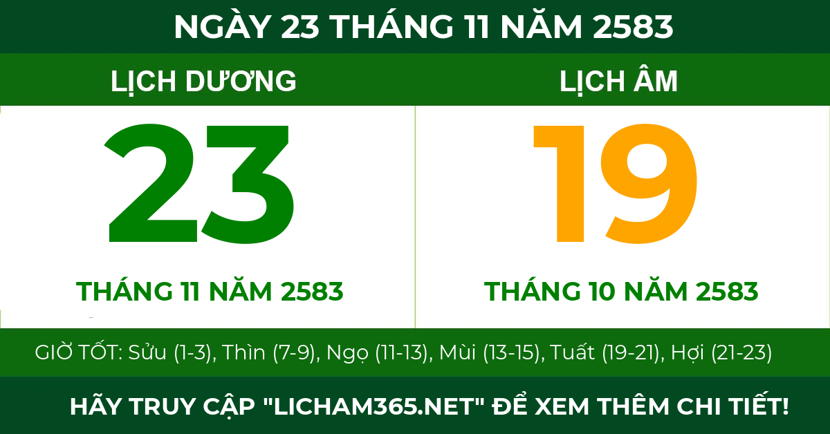 lịch âm ngày 23 tháng 11 năm 2583
