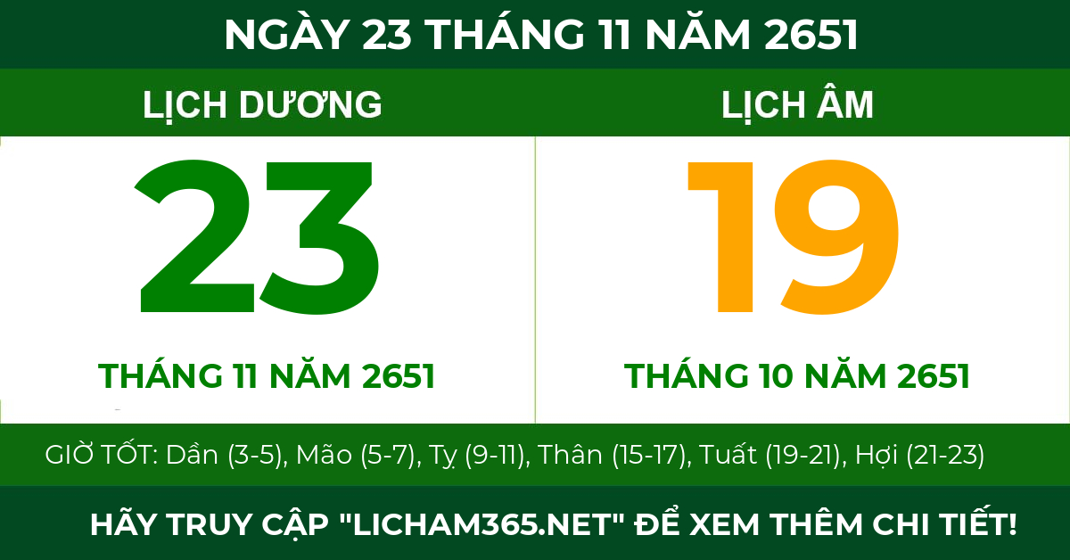 lịch âm ngày 23 tháng 11 năm 2651