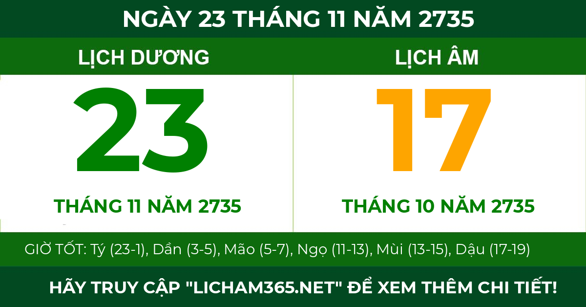 lịch âm ngày 23 tháng 11 năm 2735