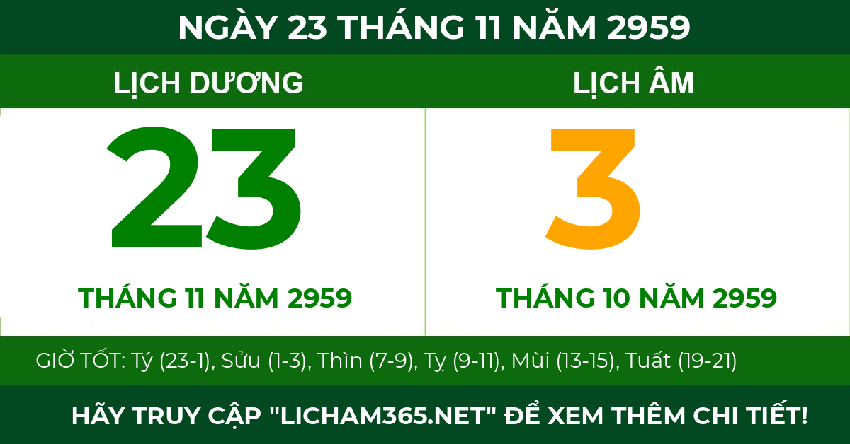 lịch âm ngày 23 tháng 11 năm 2959