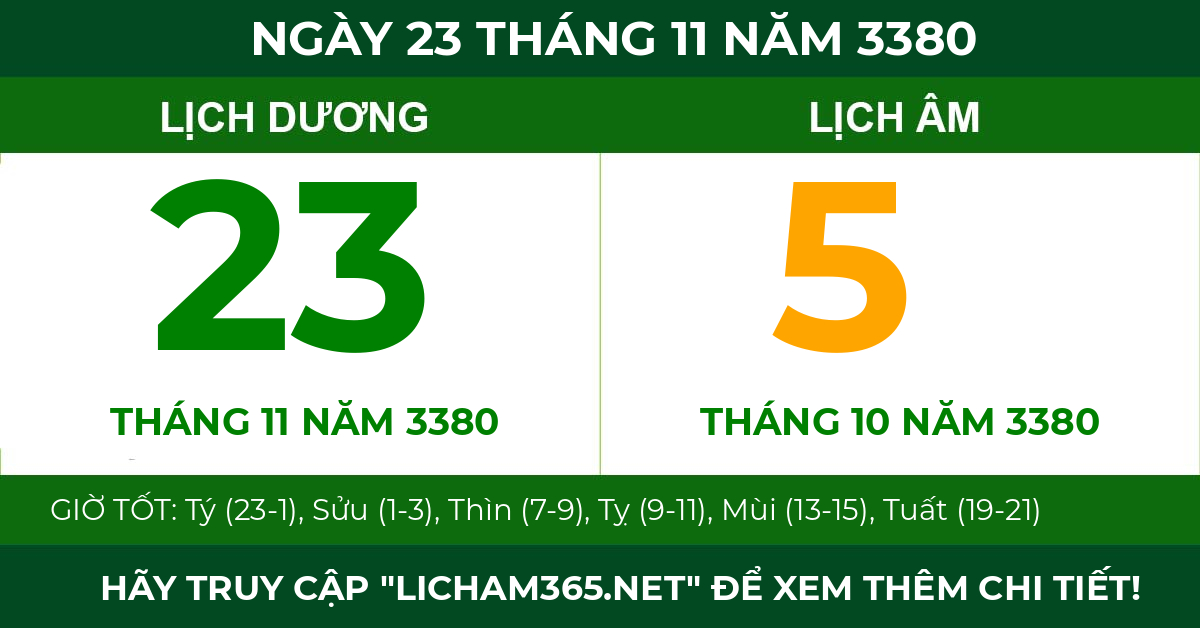 lịch âm ngày 23 tháng 11 năm 3380