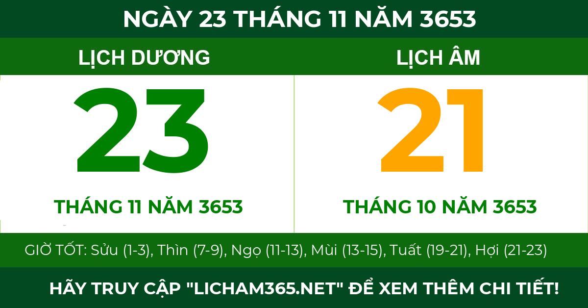 lịch âm ngày 23 tháng 11 năm 3653