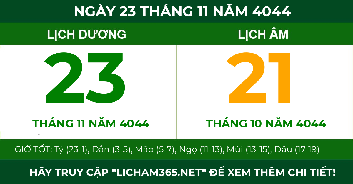 lịch âm ngày 23 tháng 11 năm 4044