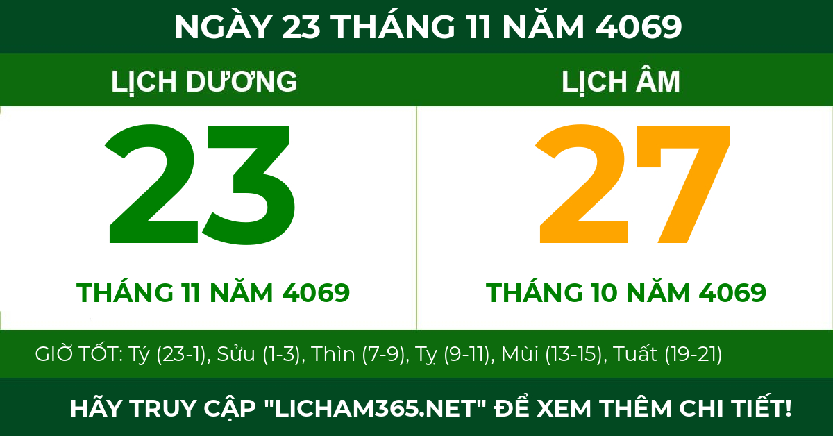 lịch âm ngày 23 tháng 11 năm 4069