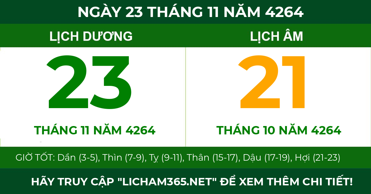 lịch âm ngày 23 tháng 11 năm 4264