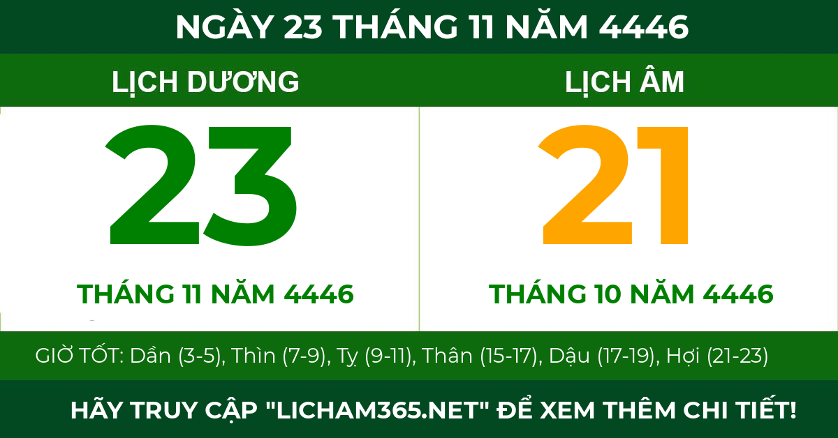 lịch âm ngày 23 tháng 11 năm 4446
