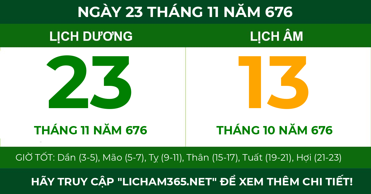 lịch âm ngày 23 tháng 11 năm 676