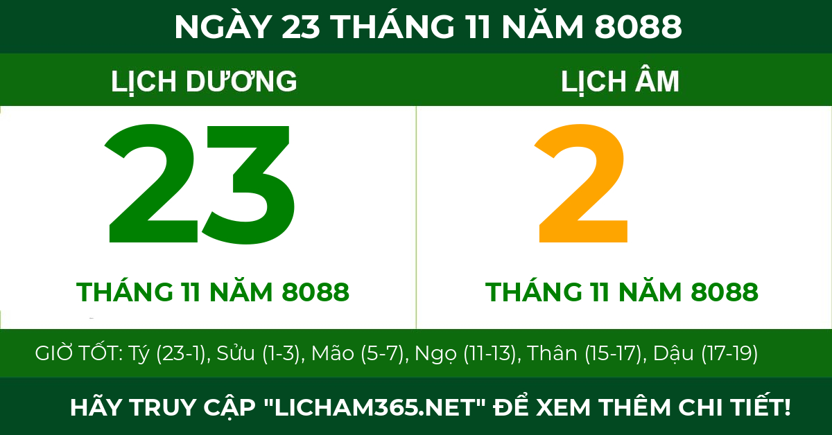 lịch âm ngày 23 tháng 11 năm 8088