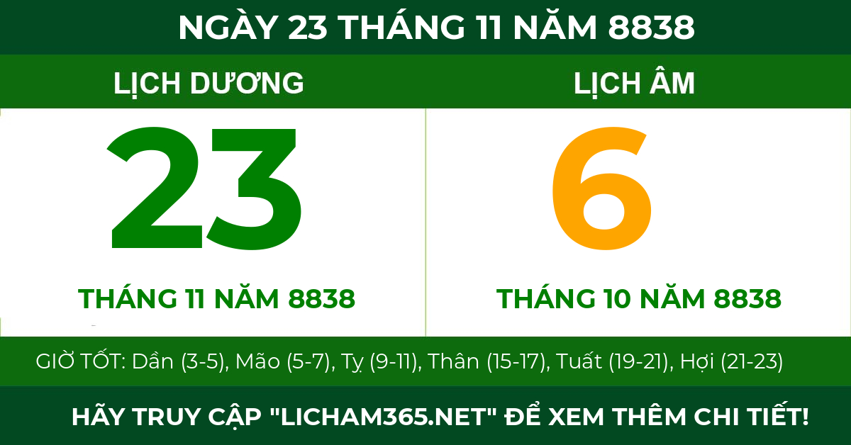 lịch âm ngày 23 tháng 11 năm 8838
