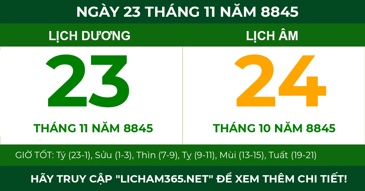 lịch âm ngày 23 tháng 11 năm 8845