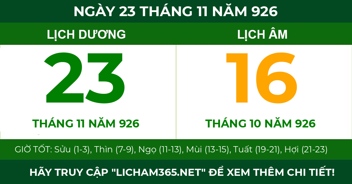 lịch âm ngày 23 tháng 11 năm 926