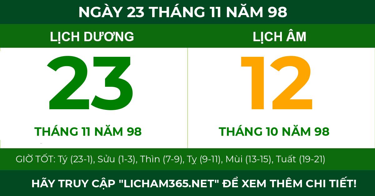 lịch âm ngày 23 tháng 11 năm 98