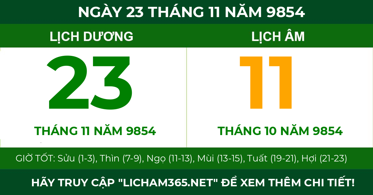 lịch âm ngày 23 tháng 11 năm 9854