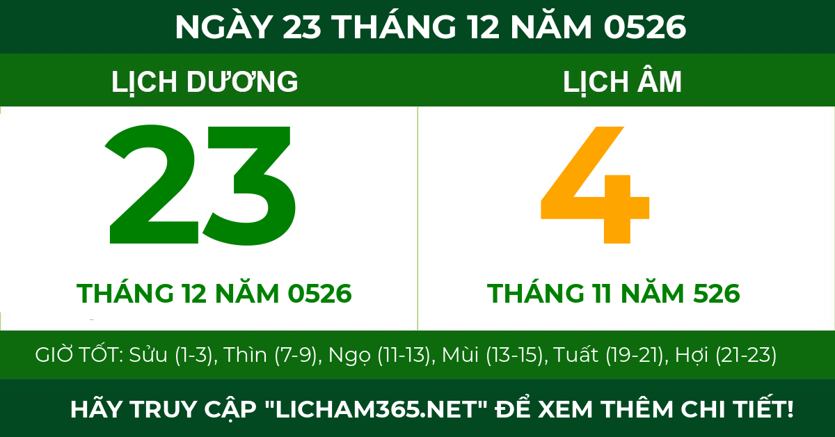 lịch âm ngày 23 tháng 12 năm 0526