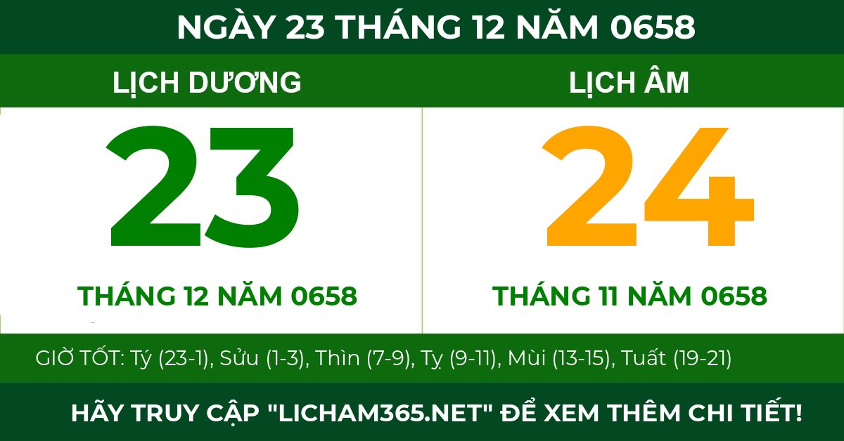 lịch âm ngày 23 tháng 12 năm 0658