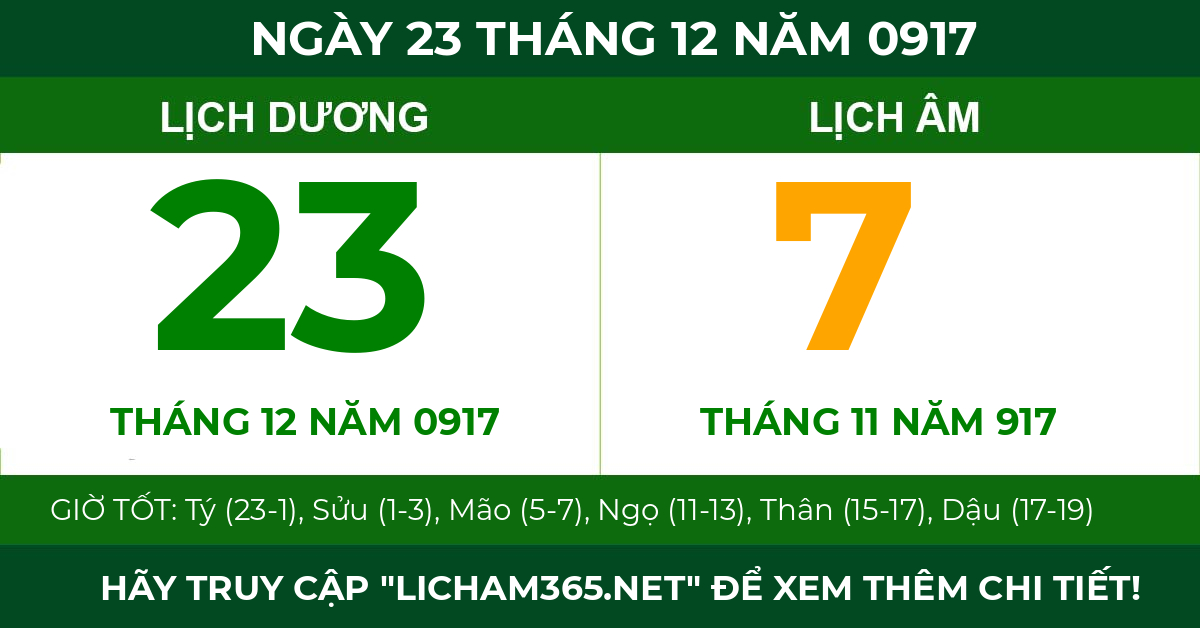lịch âm ngày 23 tháng 12 năm 0917