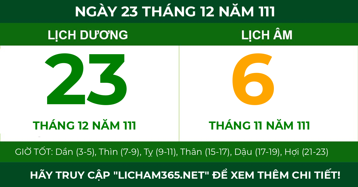 lịch âm ngày 23 tháng 12 năm 111