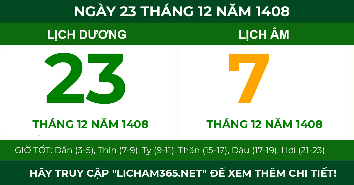 lịch âm ngày 23 tháng 12 năm 1408