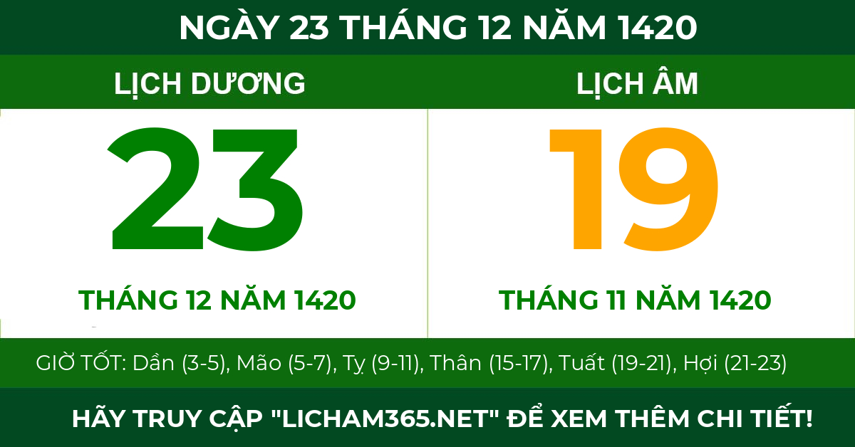 lịch âm ngày 23 tháng 12 năm 1420