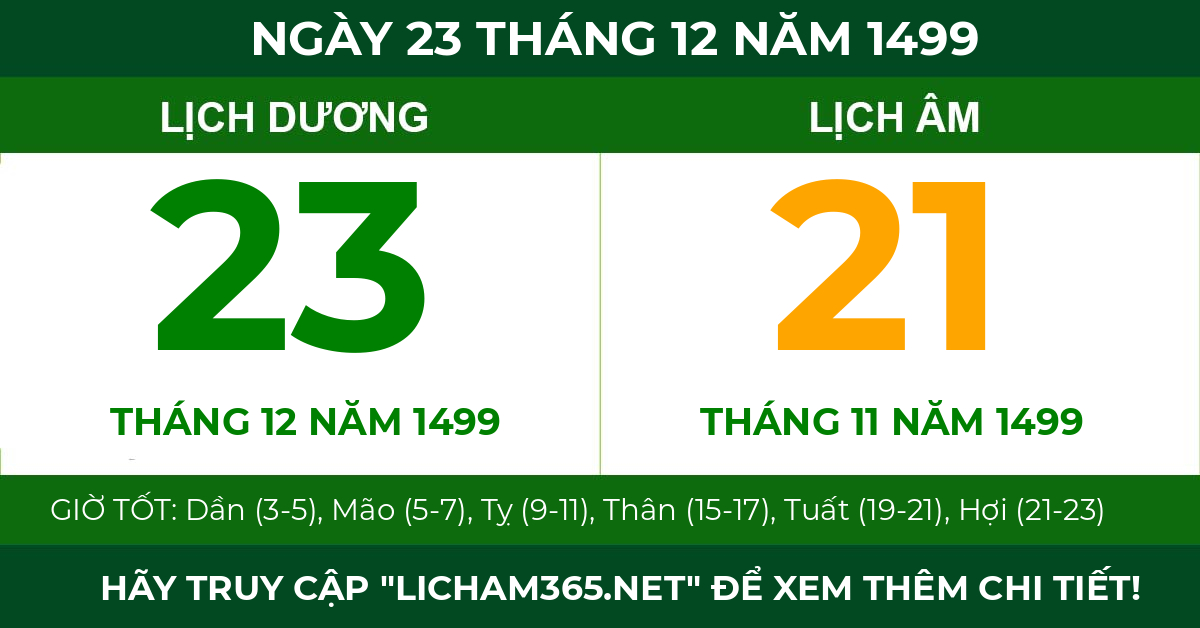 lịch âm ngày 23 tháng 12 năm 1499