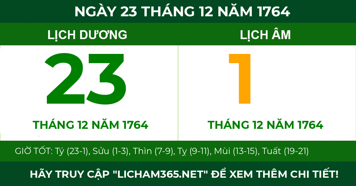 lịch âm ngày 23 tháng 12 năm 1764
