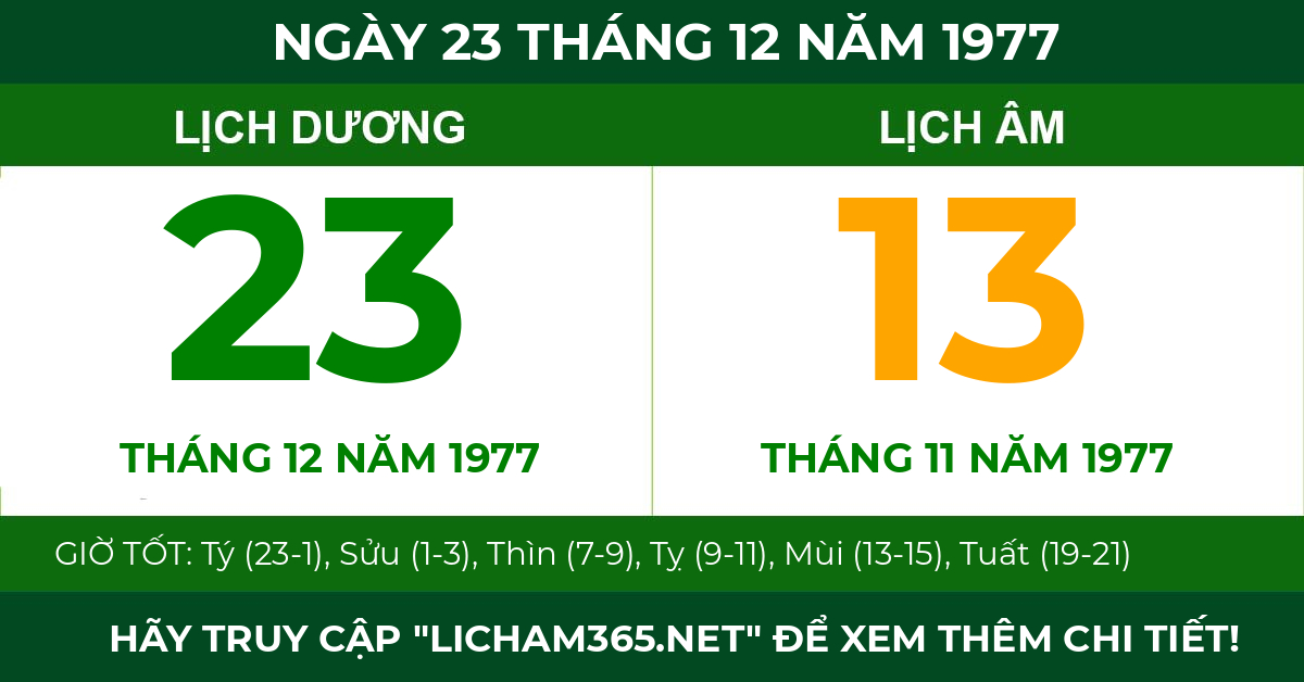 lịch âm ngày 23 tháng 12 năm 1977