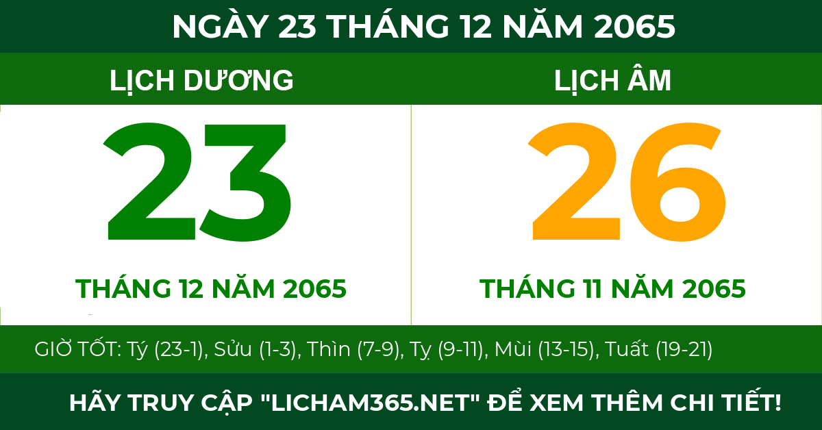 lịch âm ngày 23 tháng 12 năm 2065