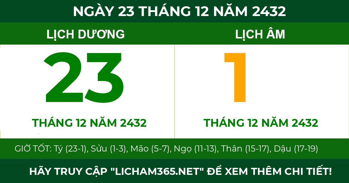 lịch âm ngày 23 tháng 12 năm 2432