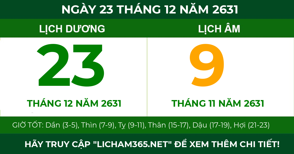 lịch âm ngày 23 tháng 12 năm 2631