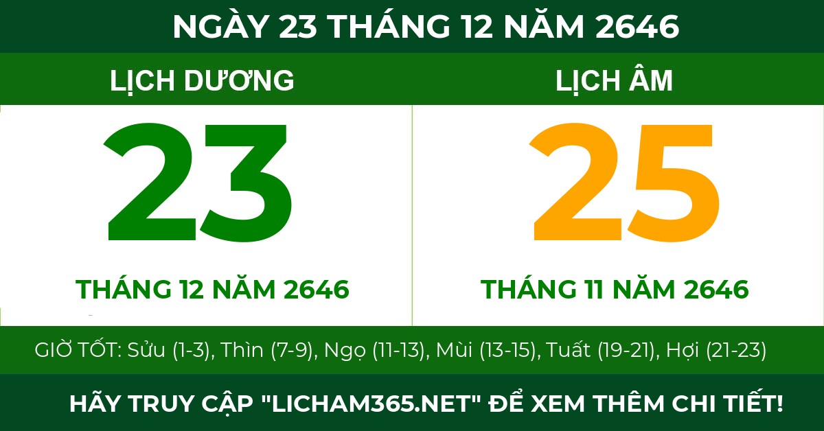 lịch âm ngày 23 tháng 12 năm 2646