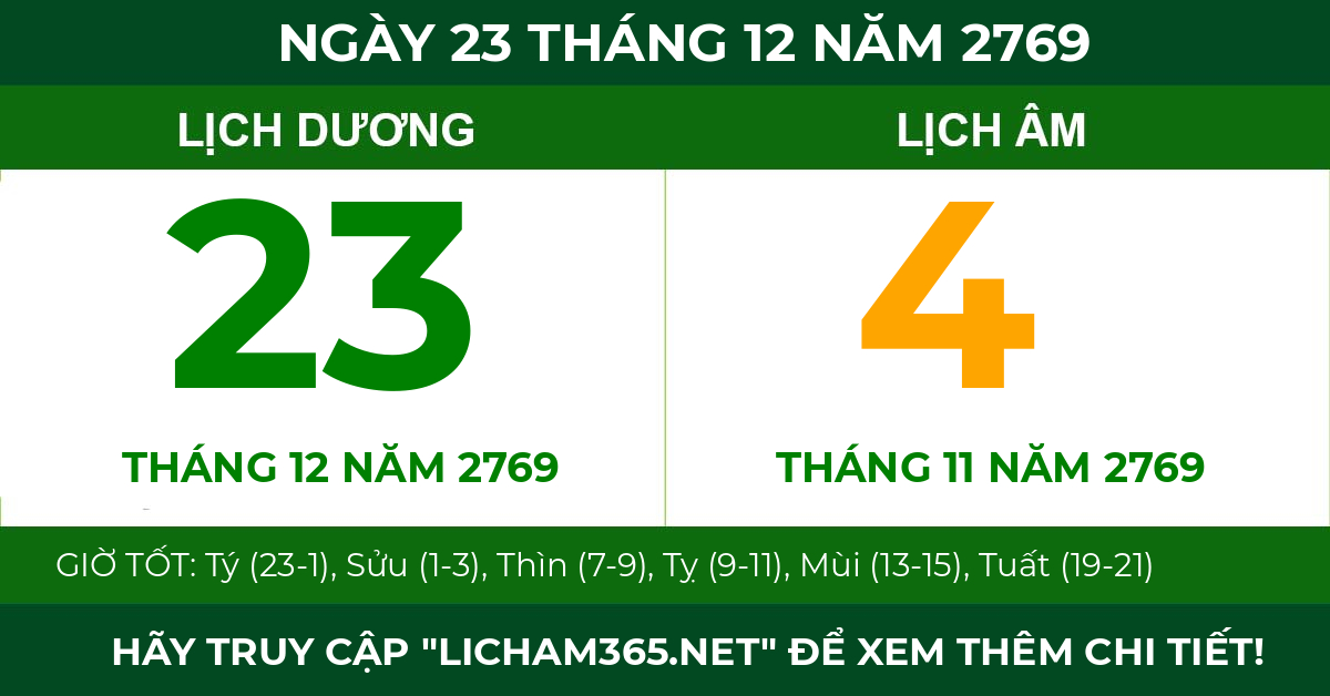 lịch âm ngày 23 tháng 12 năm 2769