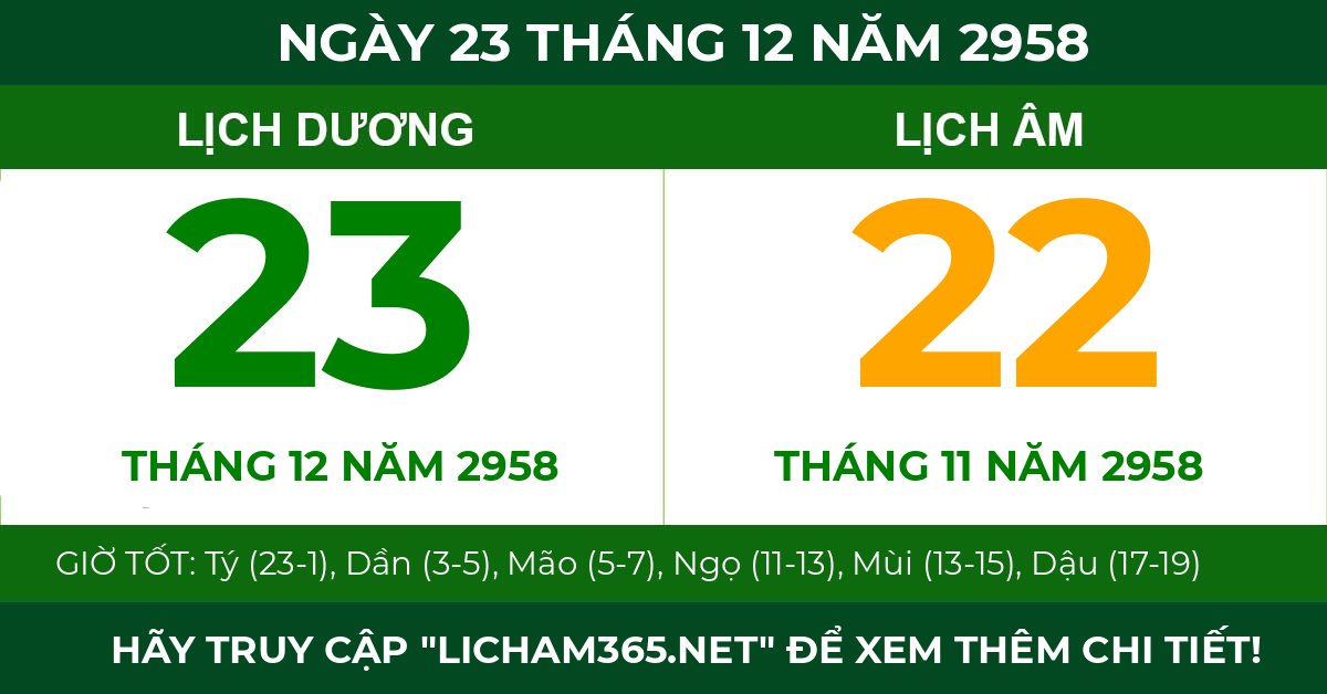 lịch âm ngày 23 tháng 12 năm 2958