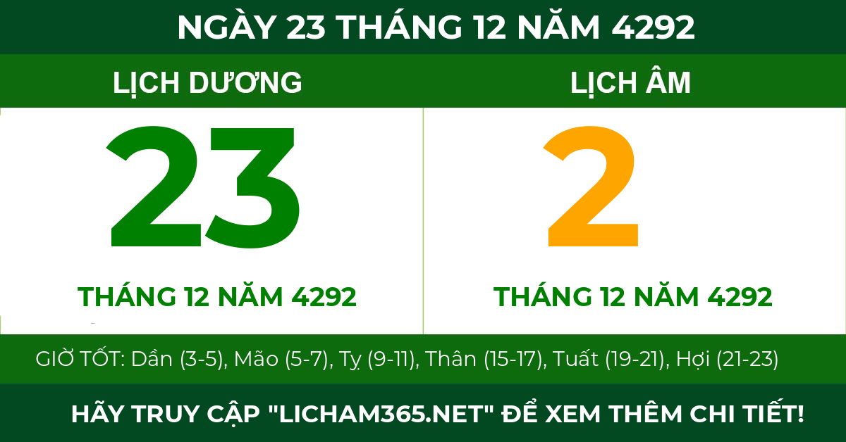 lịch âm ngày 23 tháng 12 năm 4292