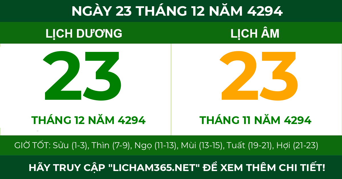 lịch âm ngày 23 tháng 12 năm 4294
