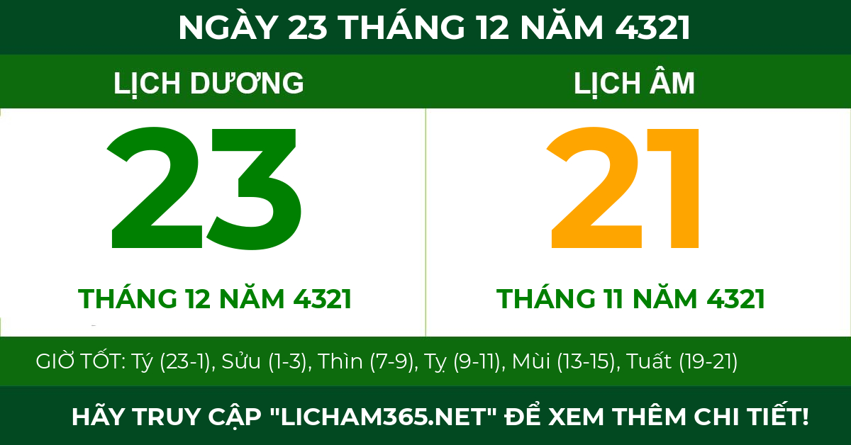lịch âm ngày 23 tháng 12 năm 4321
