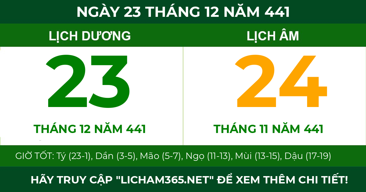lịch âm ngày 23 tháng 12 năm 441