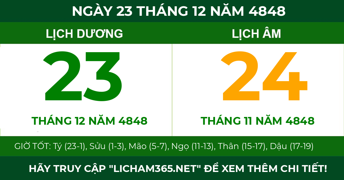 lịch âm ngày 23 tháng 12 năm 4848