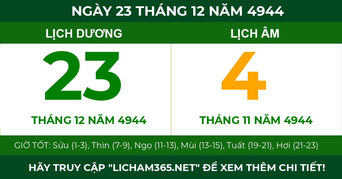 lịch âm ngày 23 tháng 12 năm 4944
