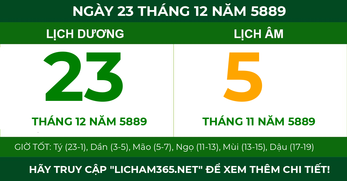 lịch âm ngày 23 tháng 12 năm 5889