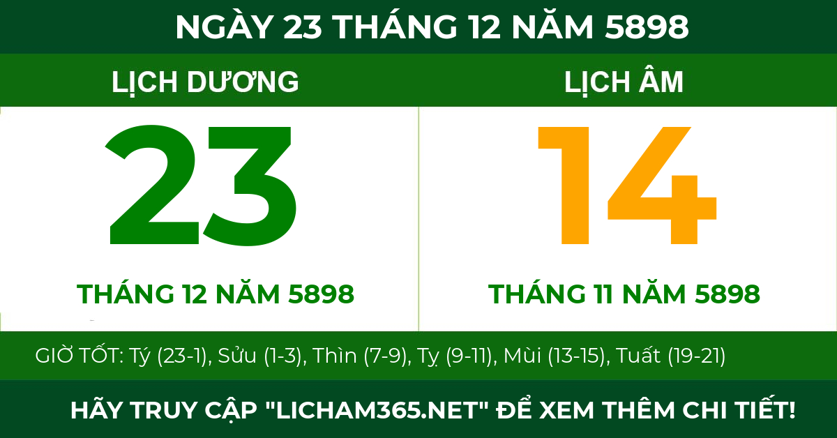 lịch âm ngày 23 tháng 12 năm 5898
